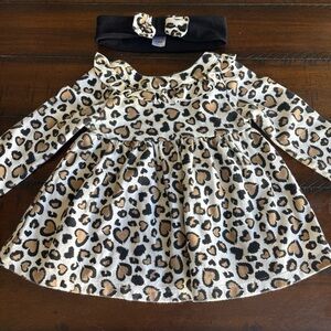 Rachel Zoe Cream, Black & Tan Leopard Print Long-Sleeve Dress with Headband